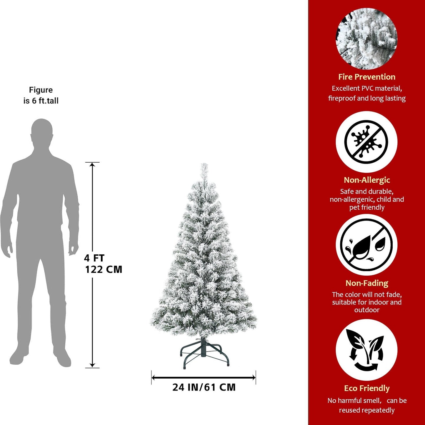 4FT Flocked Christmas Tree with 233 Tips