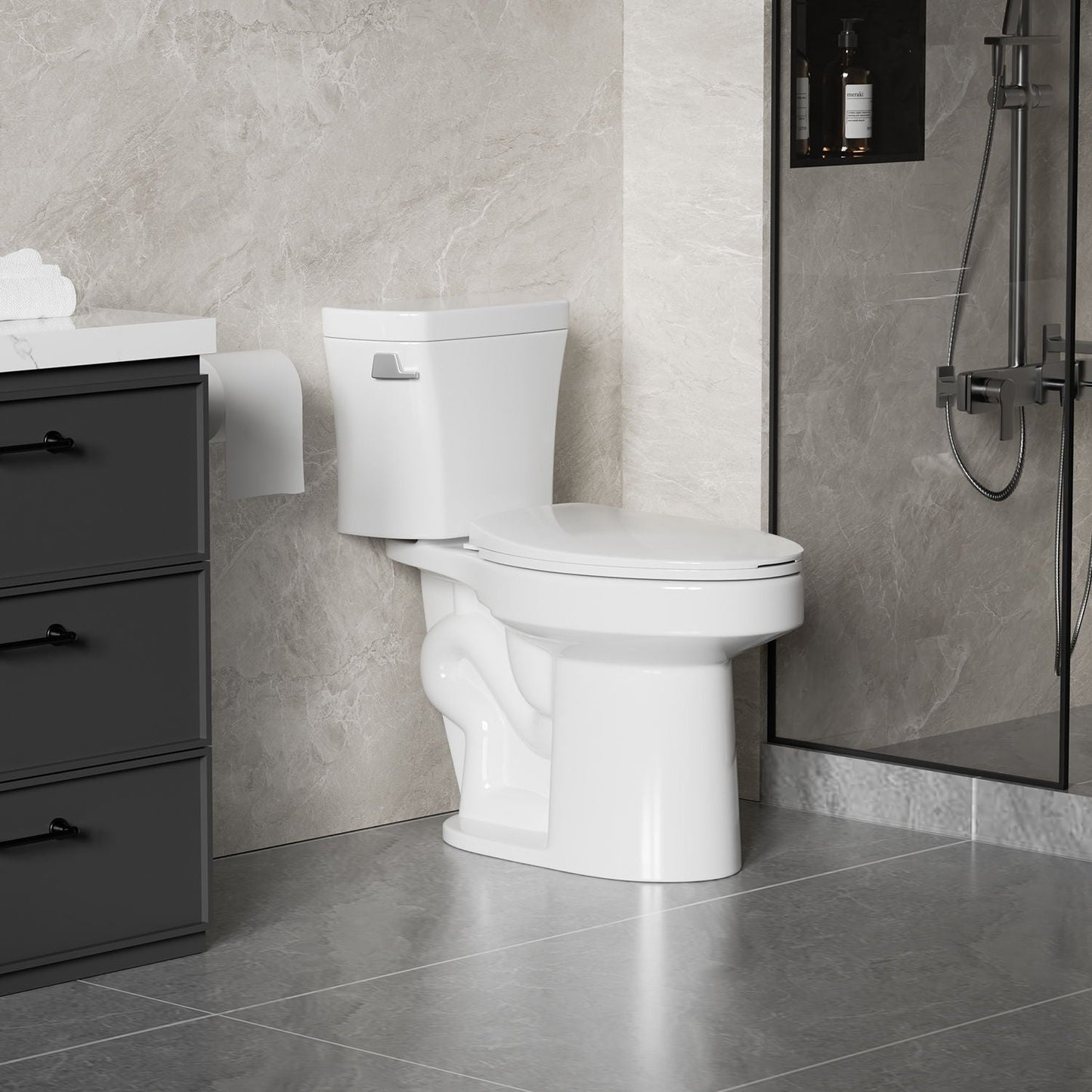 Gloss 2 Piece Toilet With 1.28 Gpf Tornado Flush, Rimless Bowl, Soft Closing Seat - Gloss White