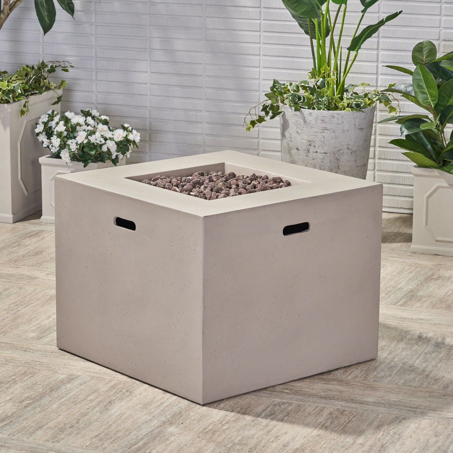 Outdoor Patio Square Gas Burning Concrete Fire Pit 40,000 BTU