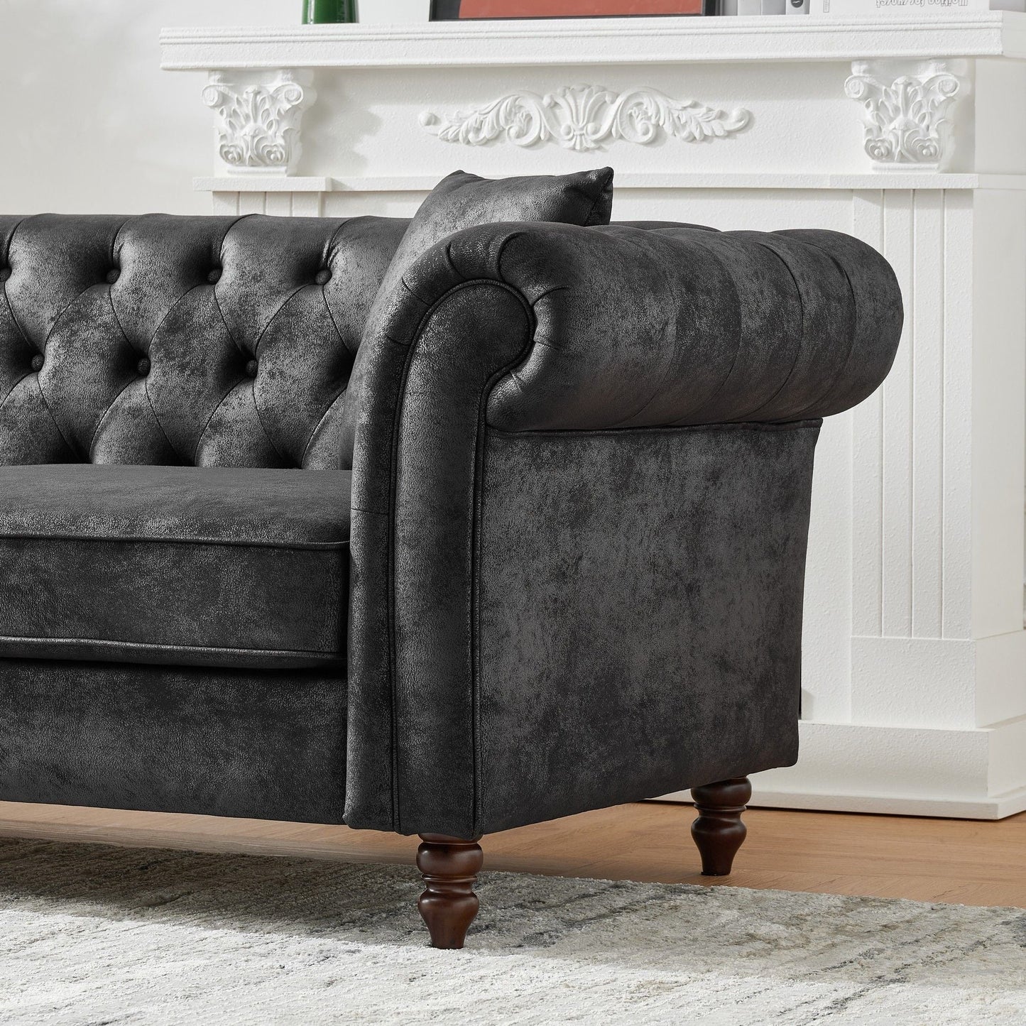 Chesterfield 3 And 3 Seater Sofa Set High Tech Fabric Roll Armrest Upholstered Couch