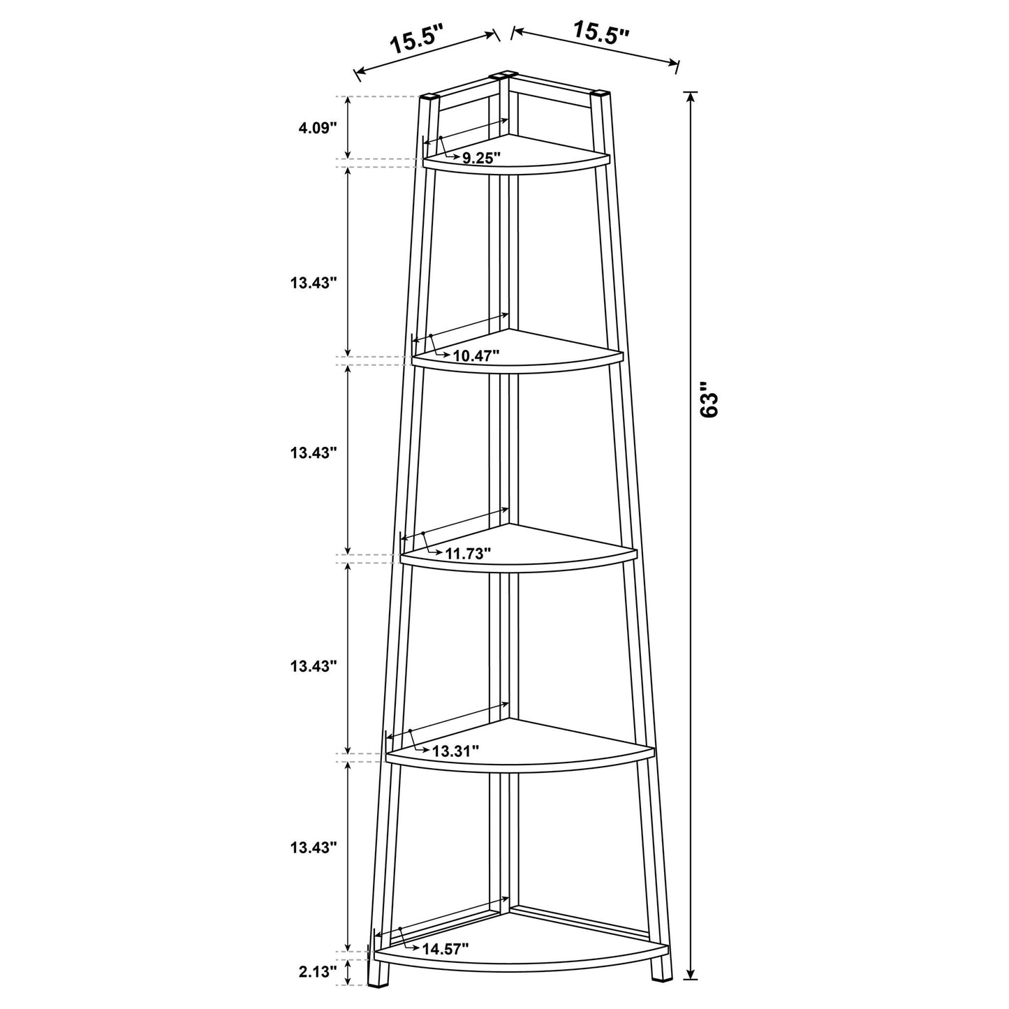 5 Tier Corner Bookcase - Brown