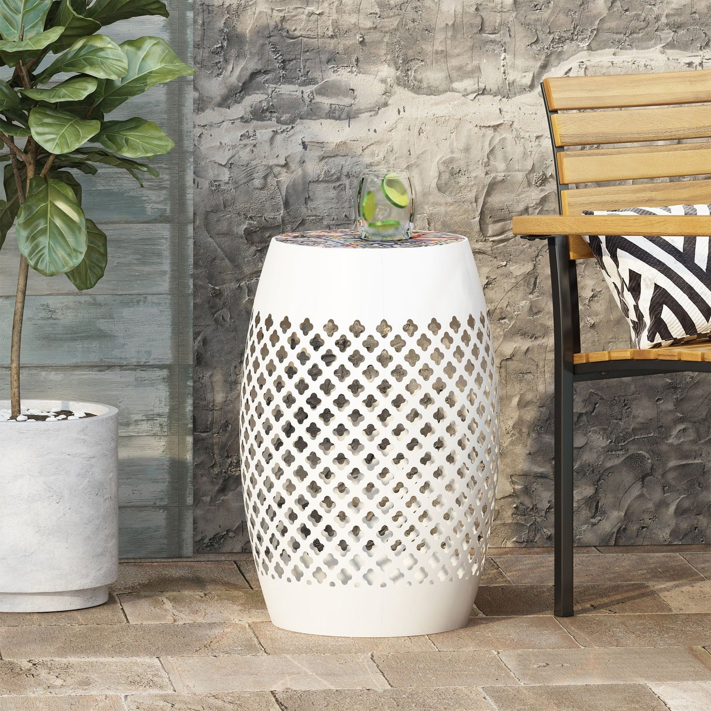 Roswell Outdoor Side Table With Mosaic Tile Top