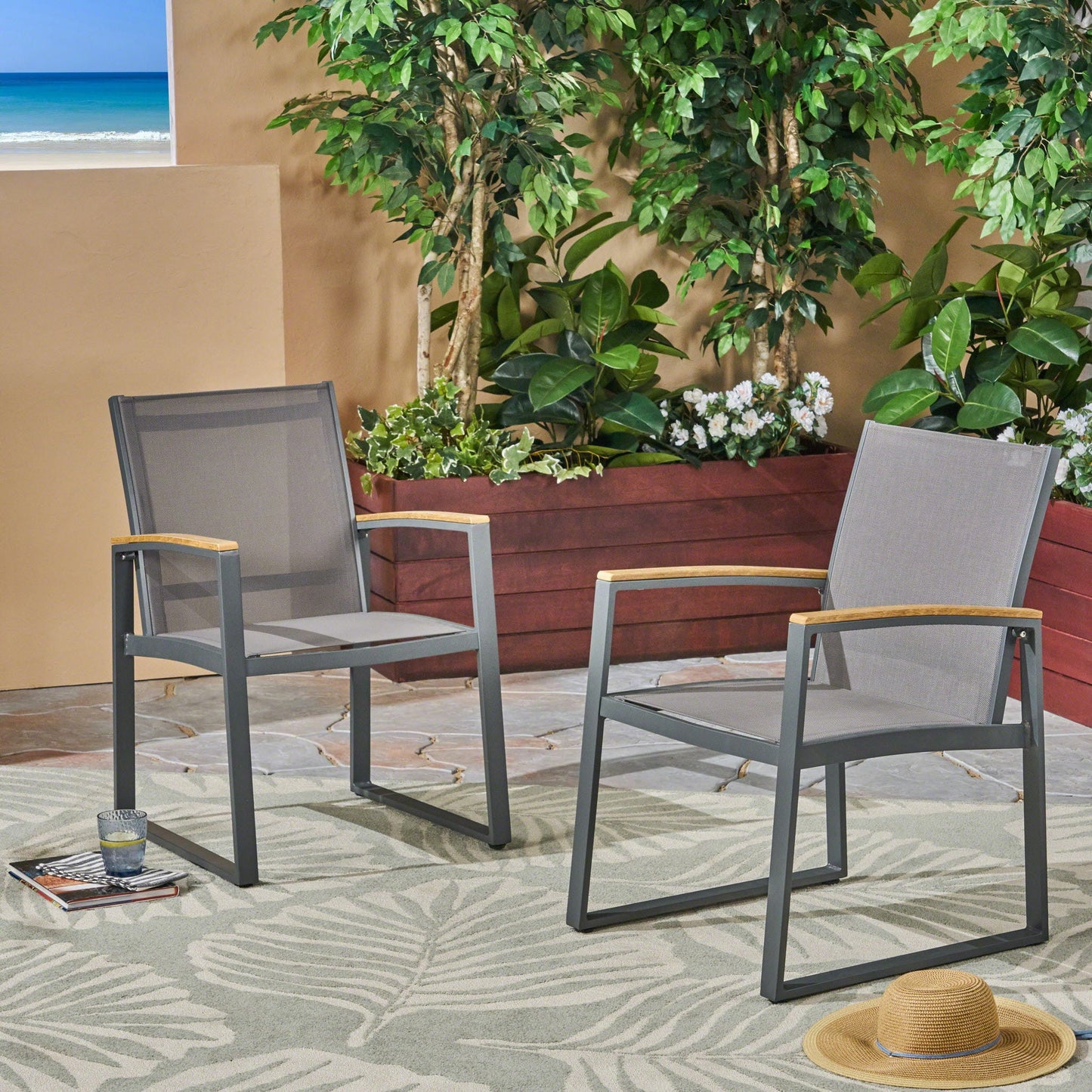 Aresha Metal Outdoor Dining Armchair (Set of 2) - Gray