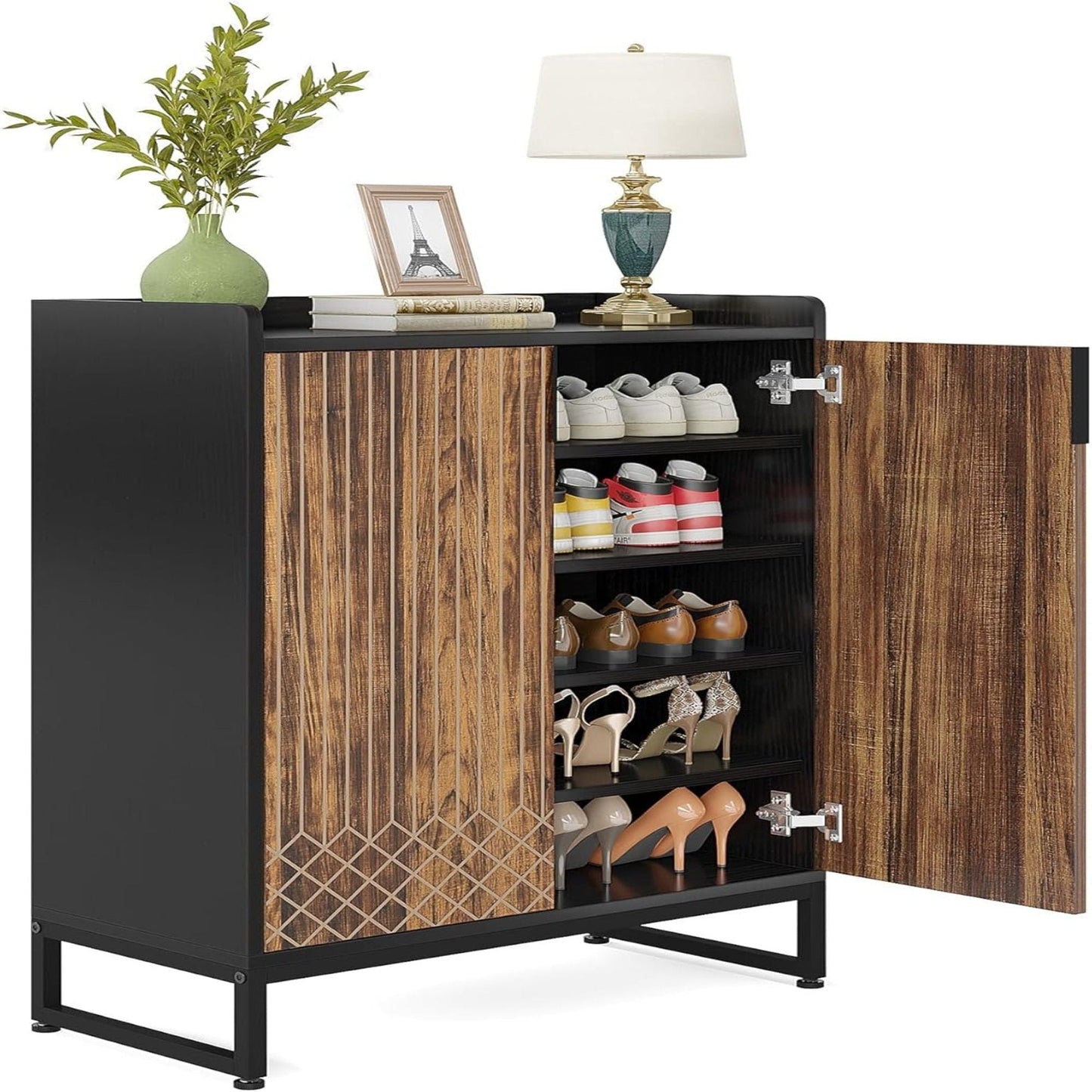 5 Tier Shoe Cabinet With Doors, Compact Entryway Storage Organizer