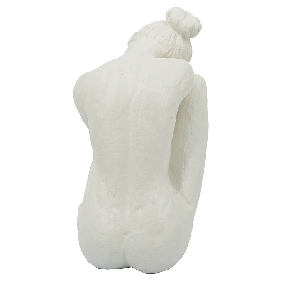 10.5x4.5x9' Seated Stone and Resin Woman Figurine with Smooth White Finish