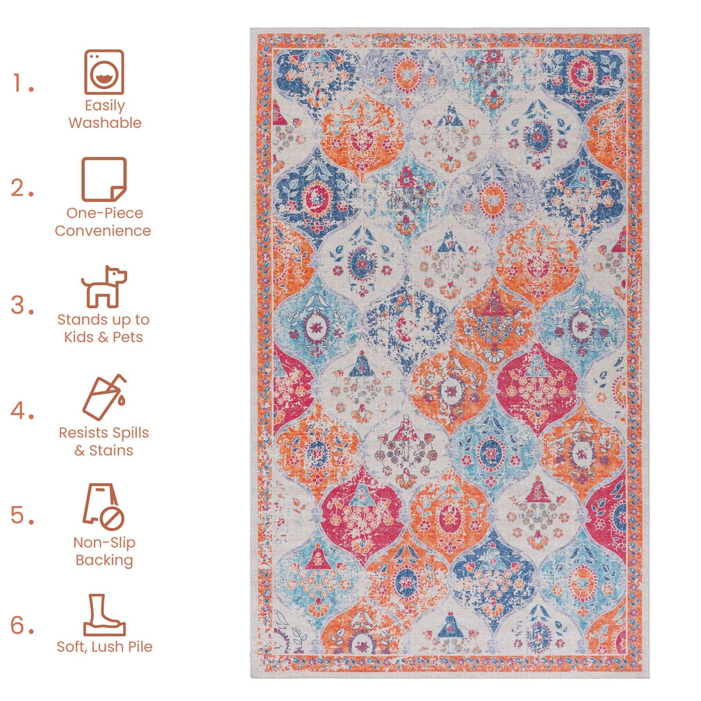 Maval - 6' X 9' Washable Area Rug - Cream