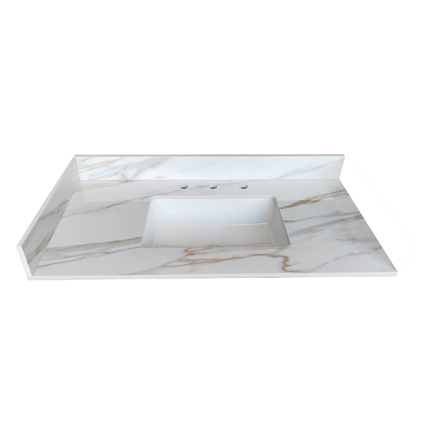 Sintered Stone Bathroom Vanity Top With 4" Backsplash And 22" Sidesplash - Carrara White