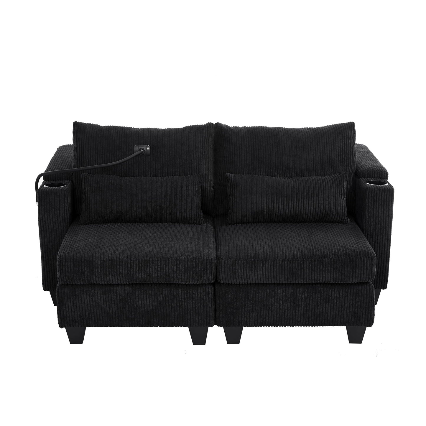 Convertible Chaise Lounge Sofa Chair With USB Ports, Cup Holders, Phone Holder And Storage