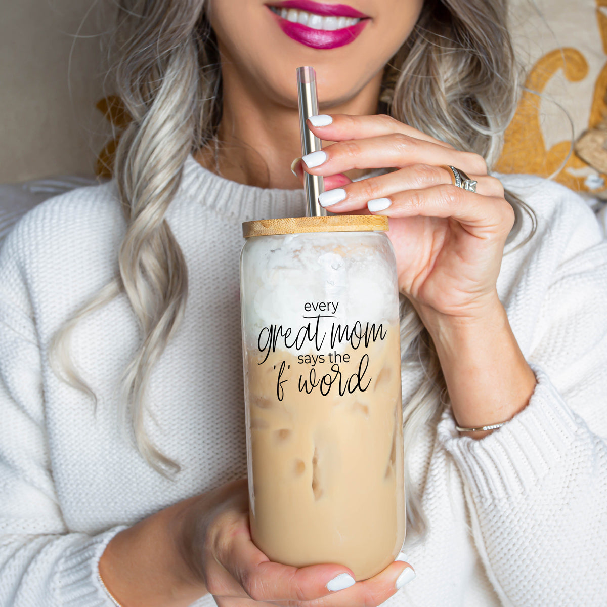 Every Great Mom 17oz Glass Tumbler With Bamboo Lid And Stainless Straws Gift For Mom