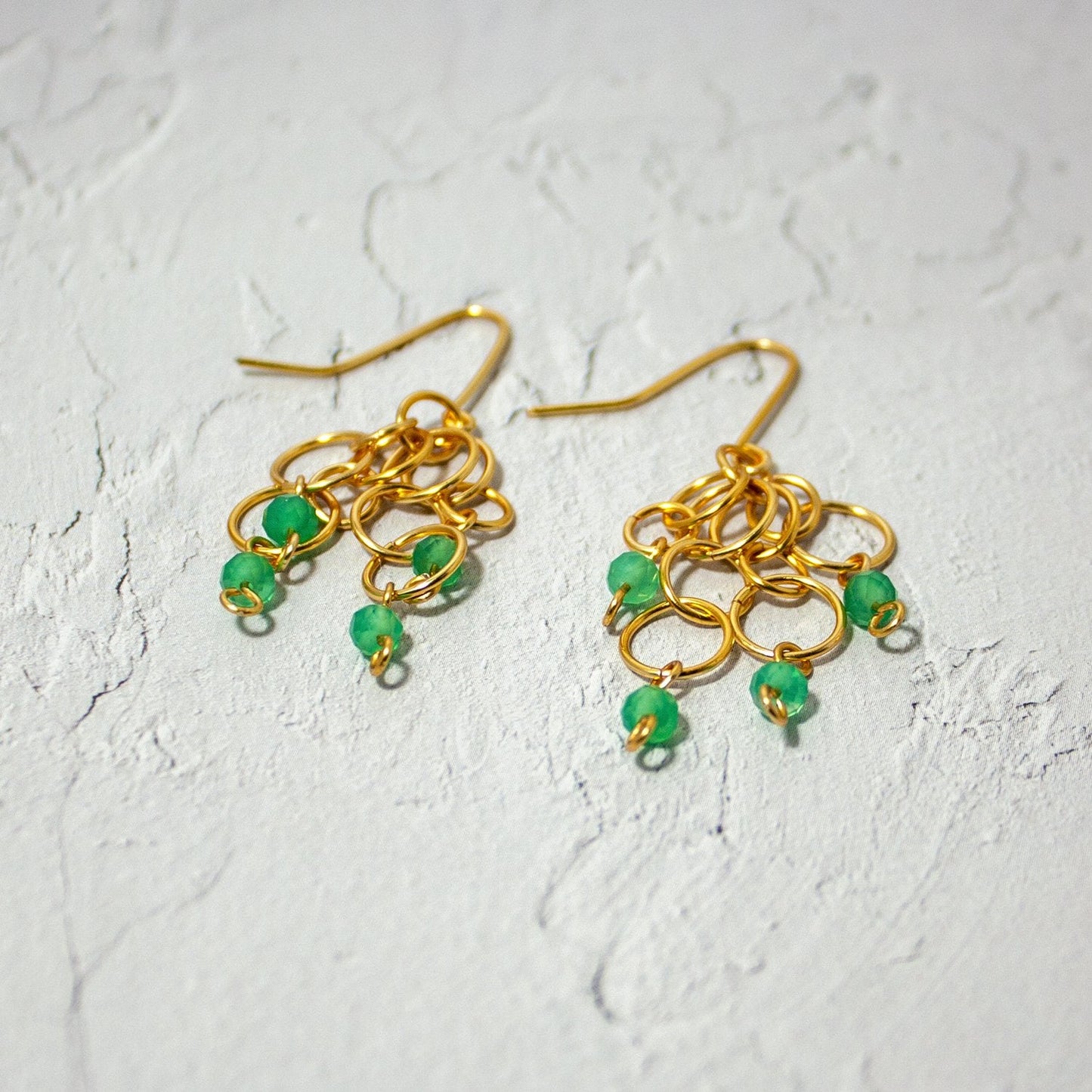 Green Agate Gold Dangle Earrings Boho Drop Lightweight