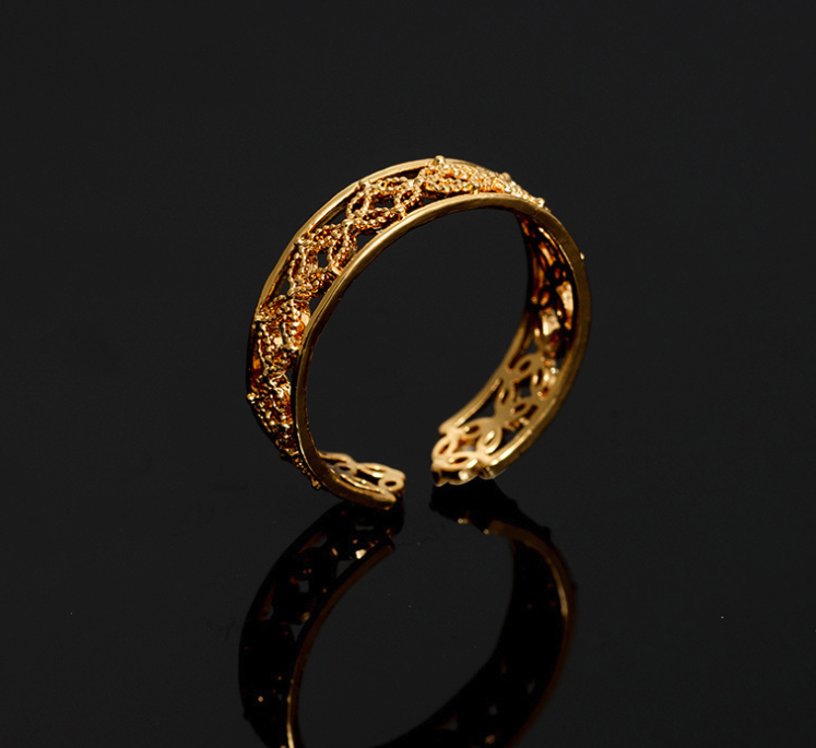 Helodie Elegant Adjustable Gold Filigree Ring Open Band