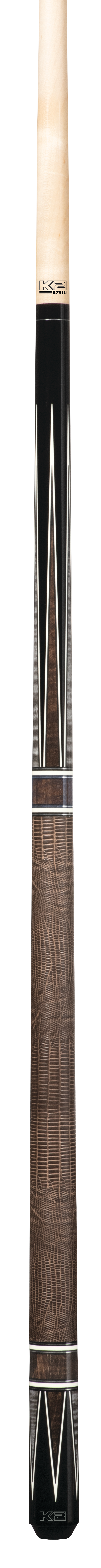 K2 Cue Gloss Black, Rosewood, Snakewood Point Design, Brown Embossed Embossed Lizard Wrap