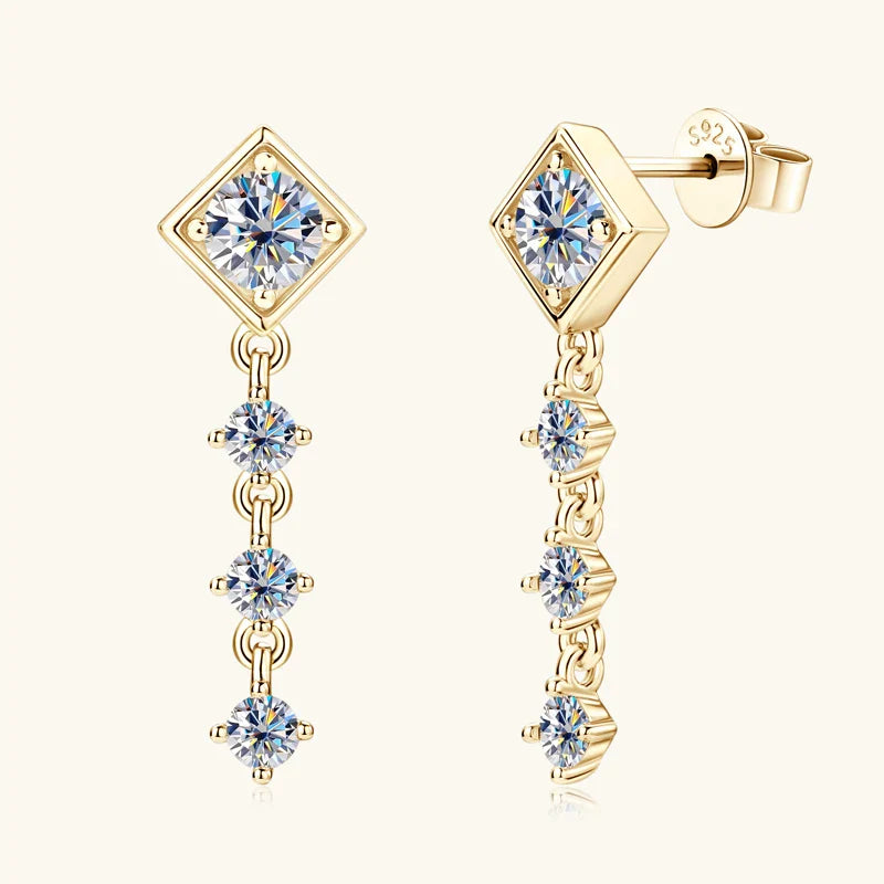 Moissanite Drop Earrings Round D Full Cut Solitaire 925 Sterling Silver