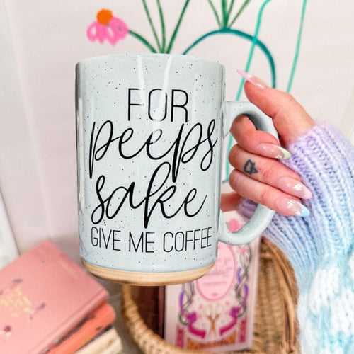 For Peep's Sake Coffee Mug 16oz Ceramic Pastel Blue Pink Funny Gift