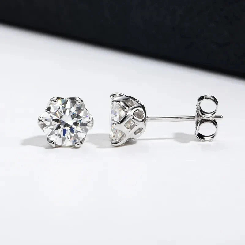 1ct-4ct D Color VVS1 3EX Round Moissanite Stud Earrings Platinum Plated 925