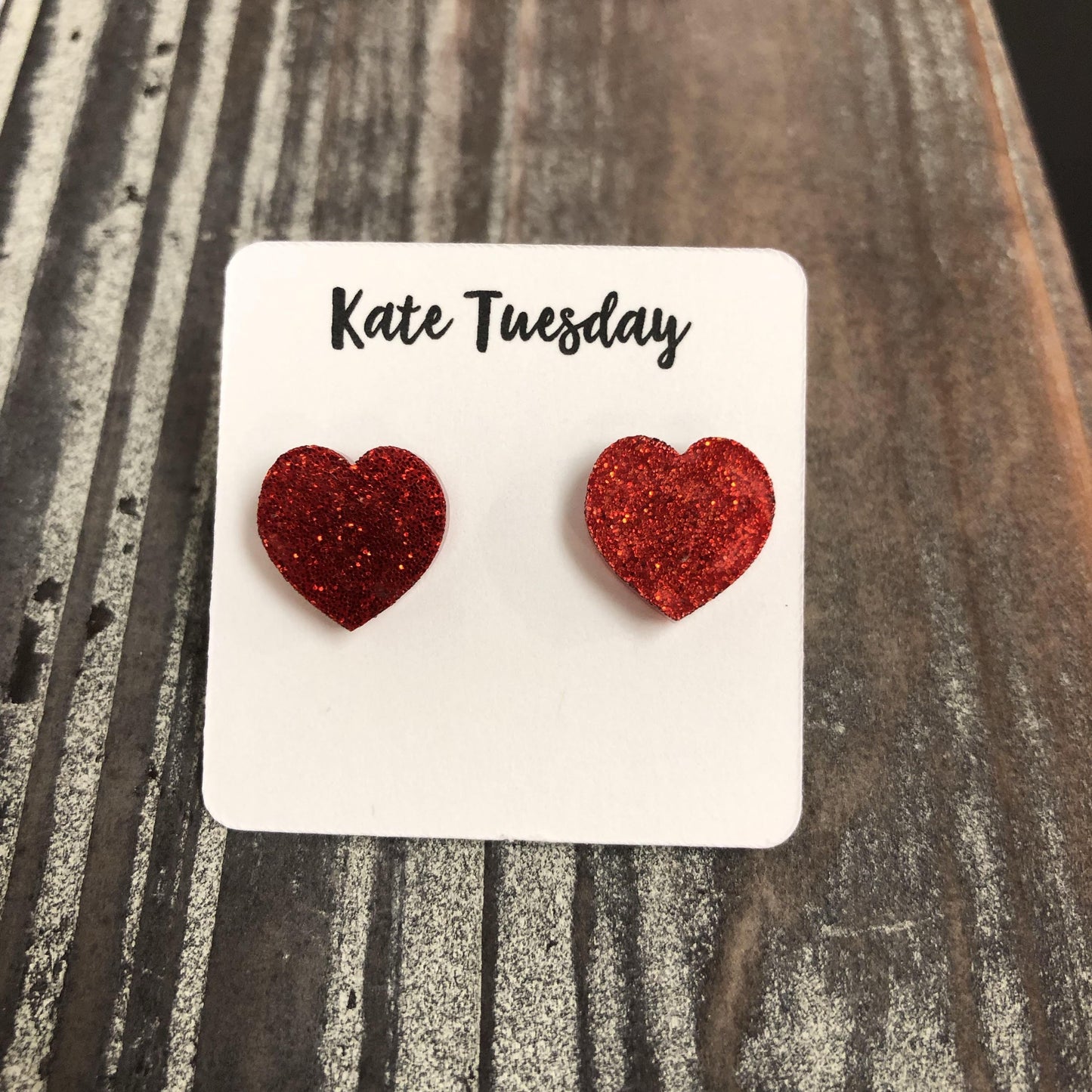 Red Glitter Heart Stud Earrings Cute Valentines Day Gift