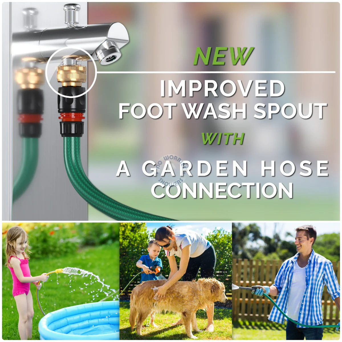 No Worries Showers Rio Wash Station 316L Marine Stainless Steel with Garden Hose Nib, Hot & Cold Mixer & Hand Shower Wand