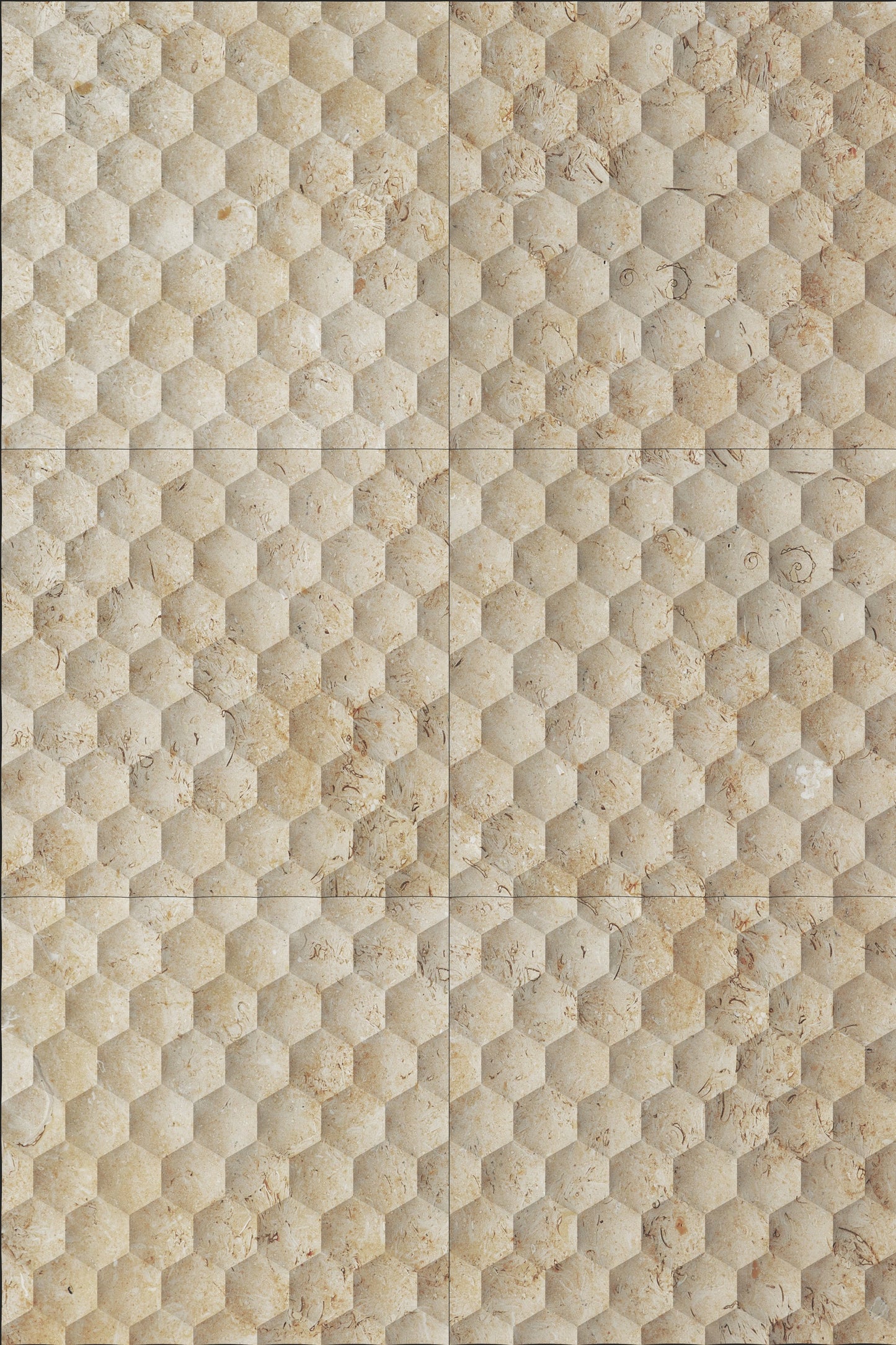 Seabed Limestone Field Dimensional Carved Stone HEXAGON Wall Tile - Livfloors Collection
