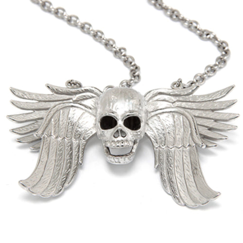 Skull Wing Pendant Necklace Gothic Silver Chain Unisex
