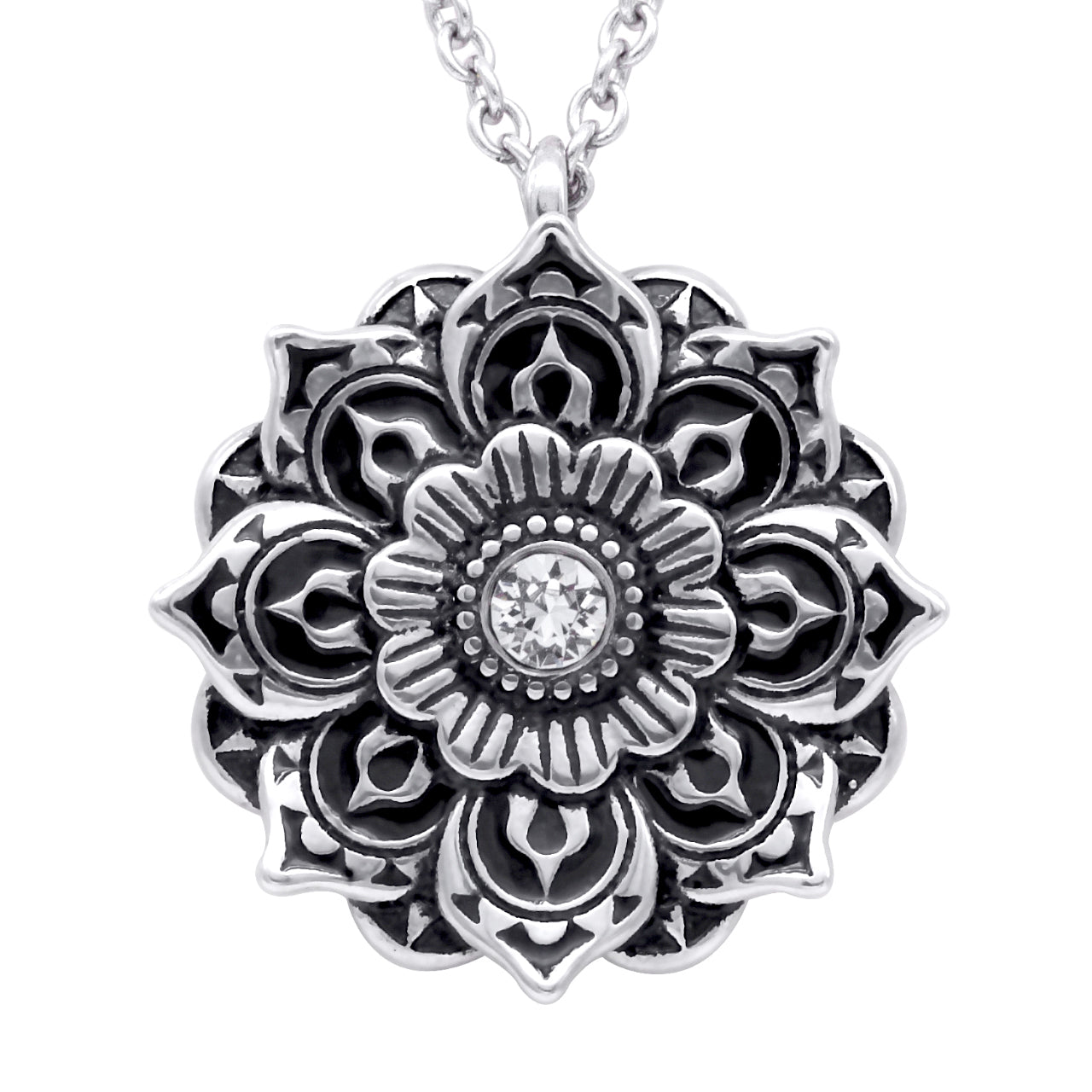 Sterling Silver Mandala Necklace With CZ Center Pendant