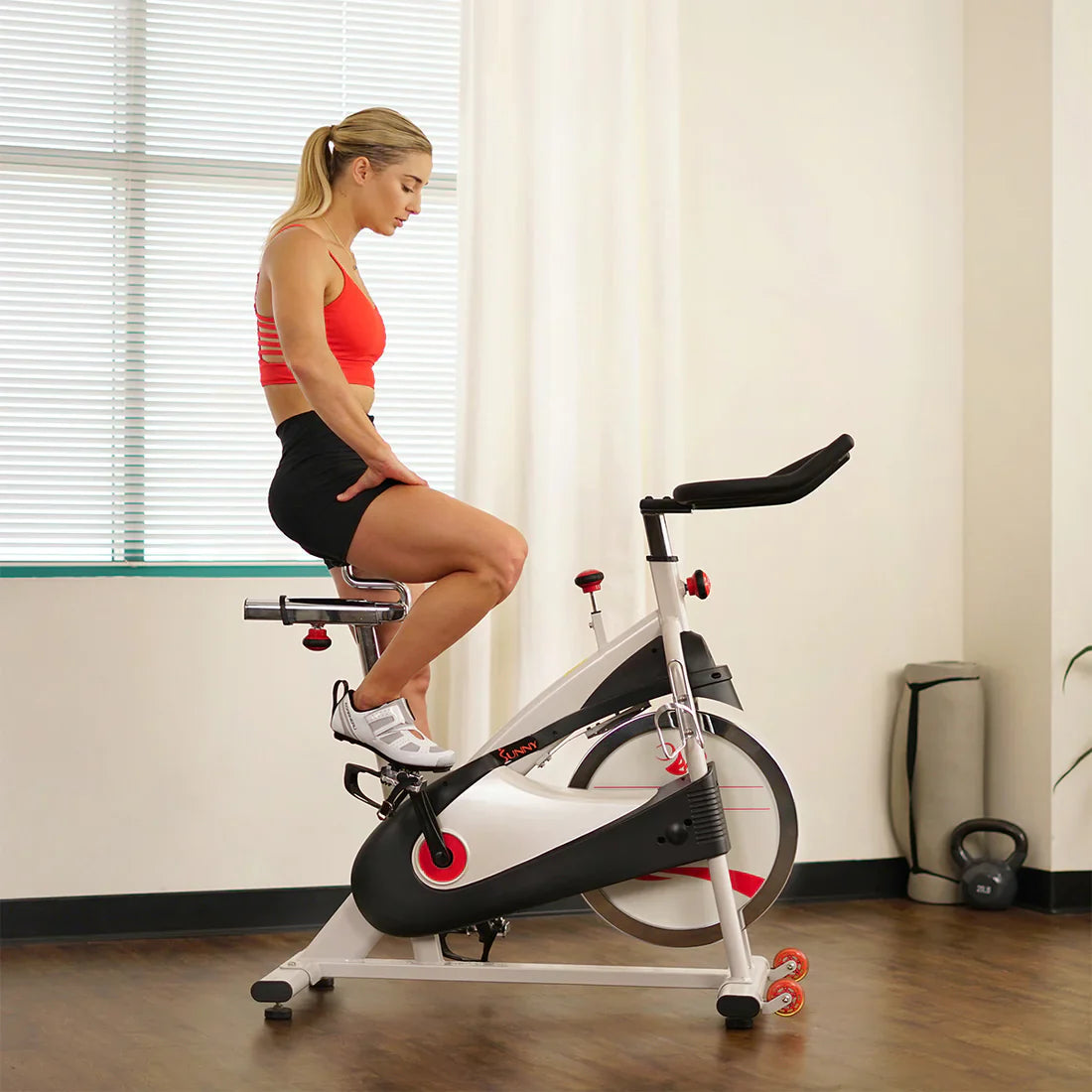 Premium Cycling Exercise Bike Indoor Fitness Belt Drive Clipless Pedal by Sunny Health & Fitness