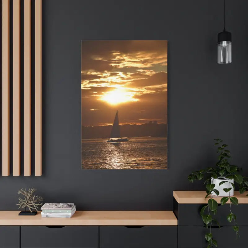 Ocean State Styles Canvas Print Sunset Sailboat Silhouette