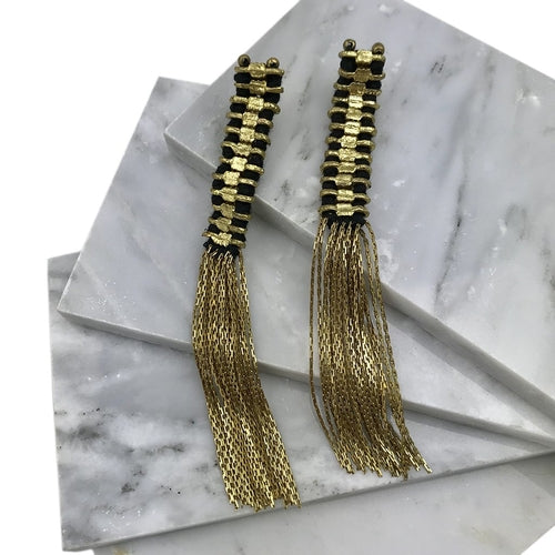 Temple Tassel Earrings Boho Indian Statement Cotton Thread Zinc Alloy 4.5in