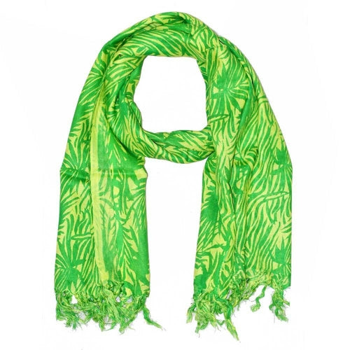 Tropical Plant Print Cotton Tassel Scarf Lightweight Beach