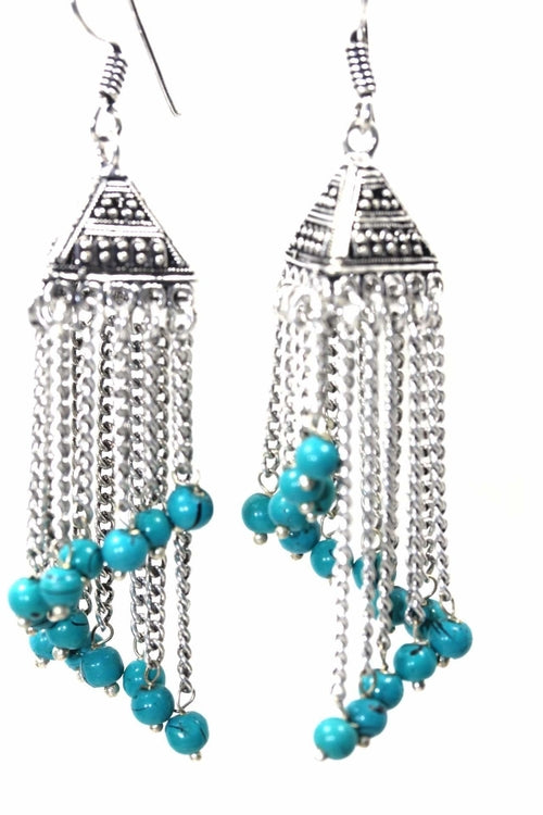 Turquoise Marbled Bead Chandelier Dangle Earrings 3 Inch