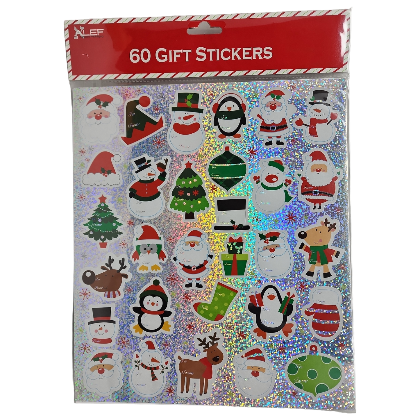60 Count Peel and Stick Gift Tags - Santa / Elf Hat / Snowman