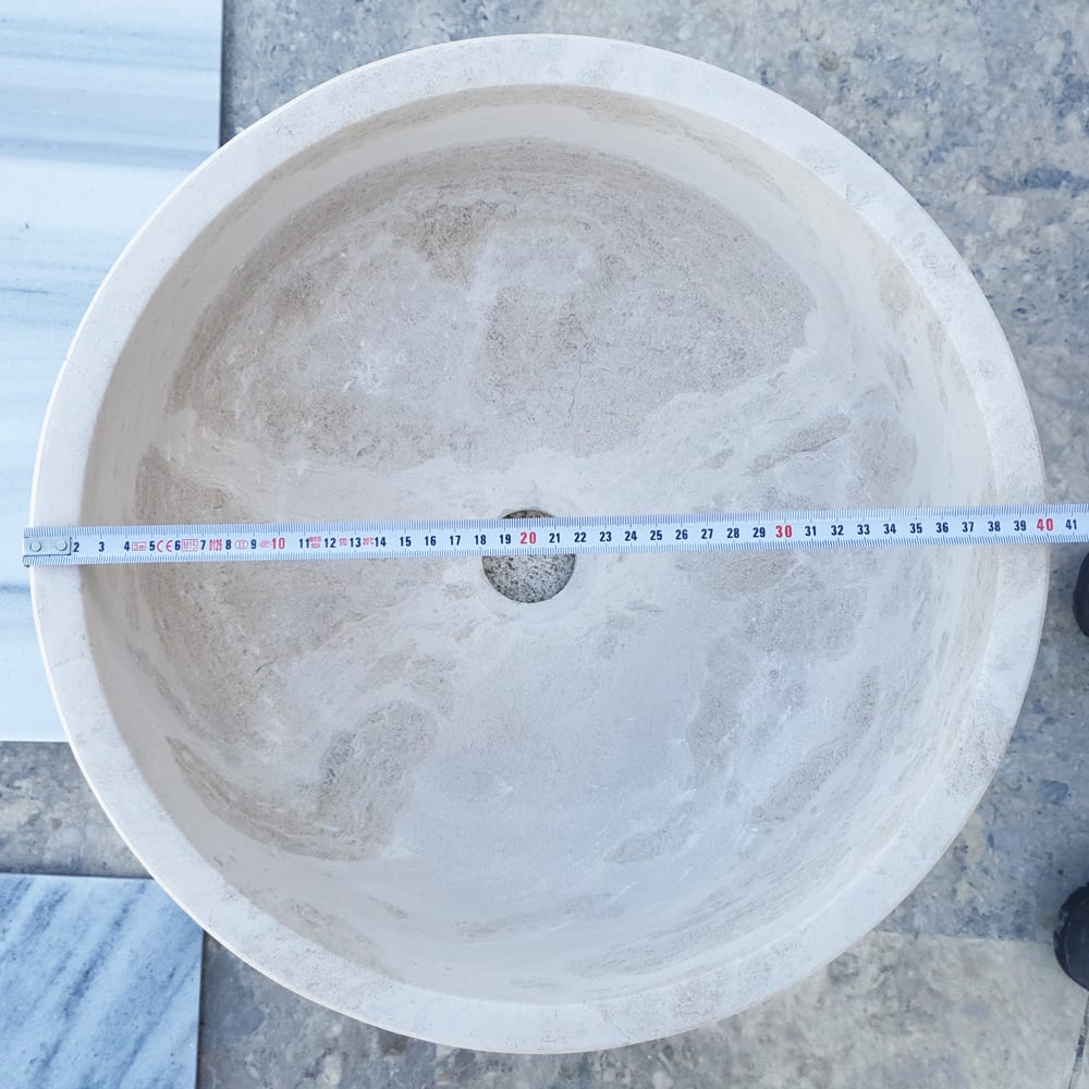 Natural Stone White Limestone Vessel Sink Polished (D)16" (H)6"