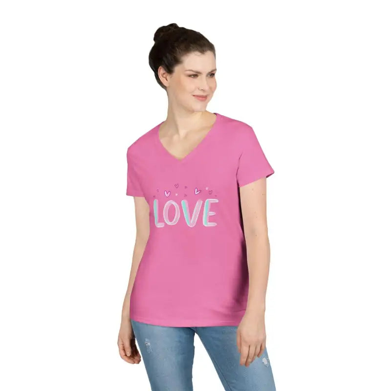 Ocean State Styles Womens V Neck Love Tee T Shirt Casual