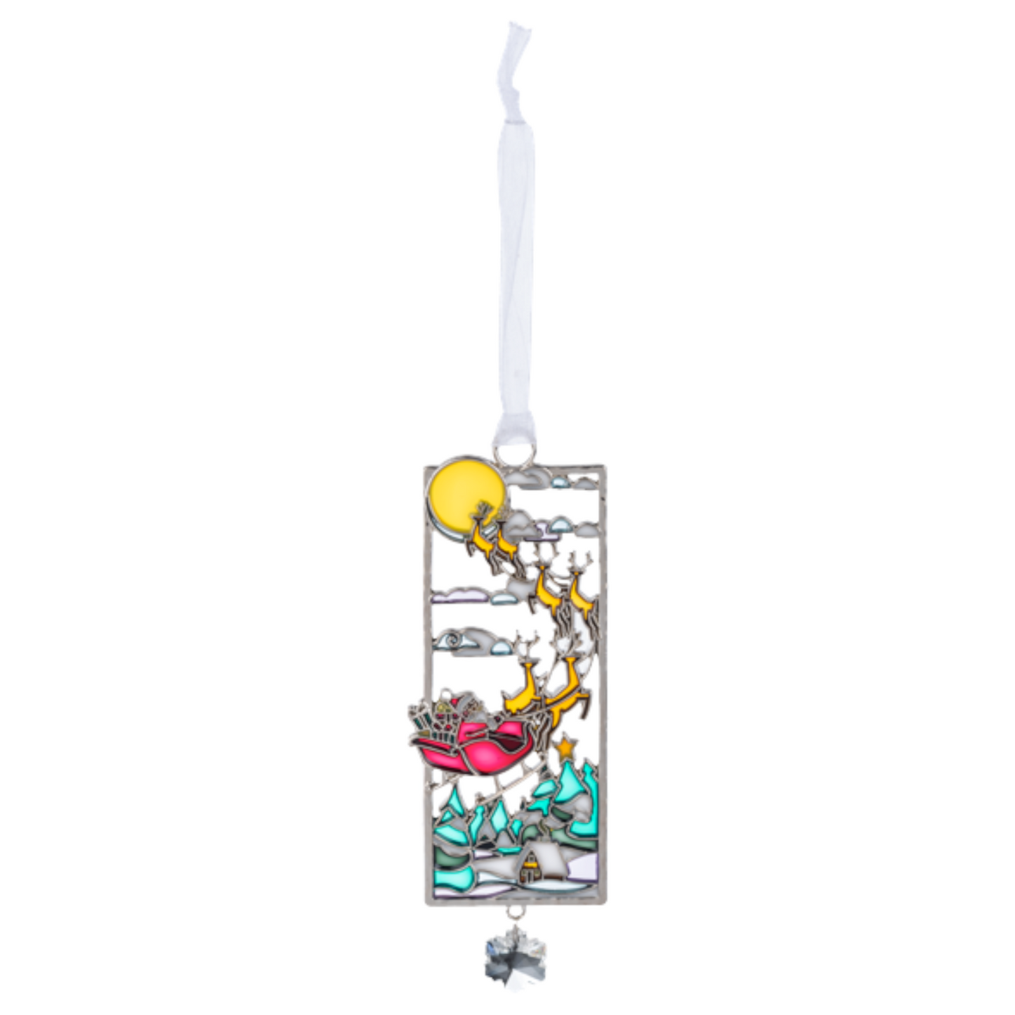 Santa’s Sleigh Over the Forest Holiday Scene Ornament