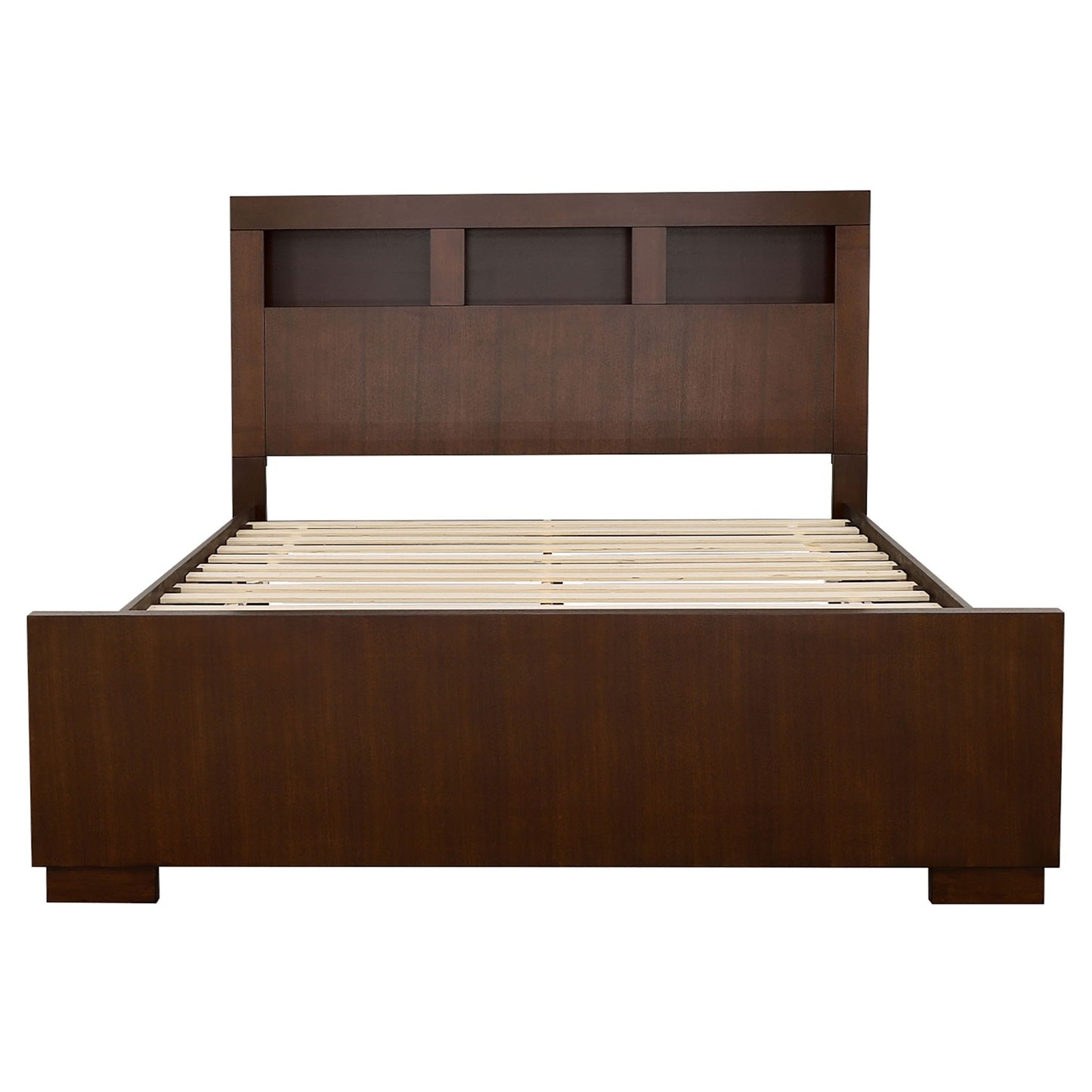 Copper - Eastern King LED Storage Bookcase Bed With Built In Shelves - Cappuccino