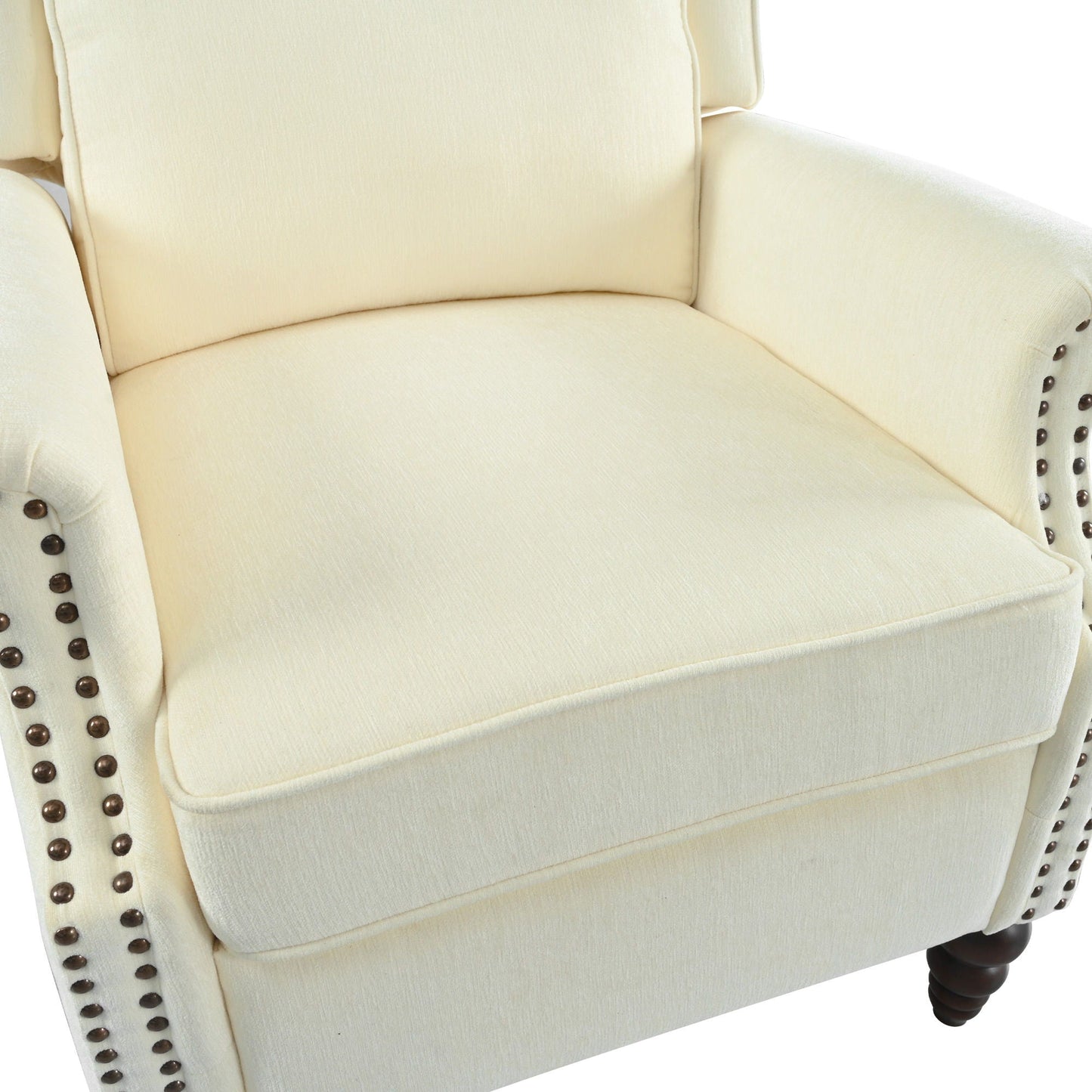 Push Back Recliner Chair Upholstered With Classic Wing Back And Solid Gourd-Shaped Legs