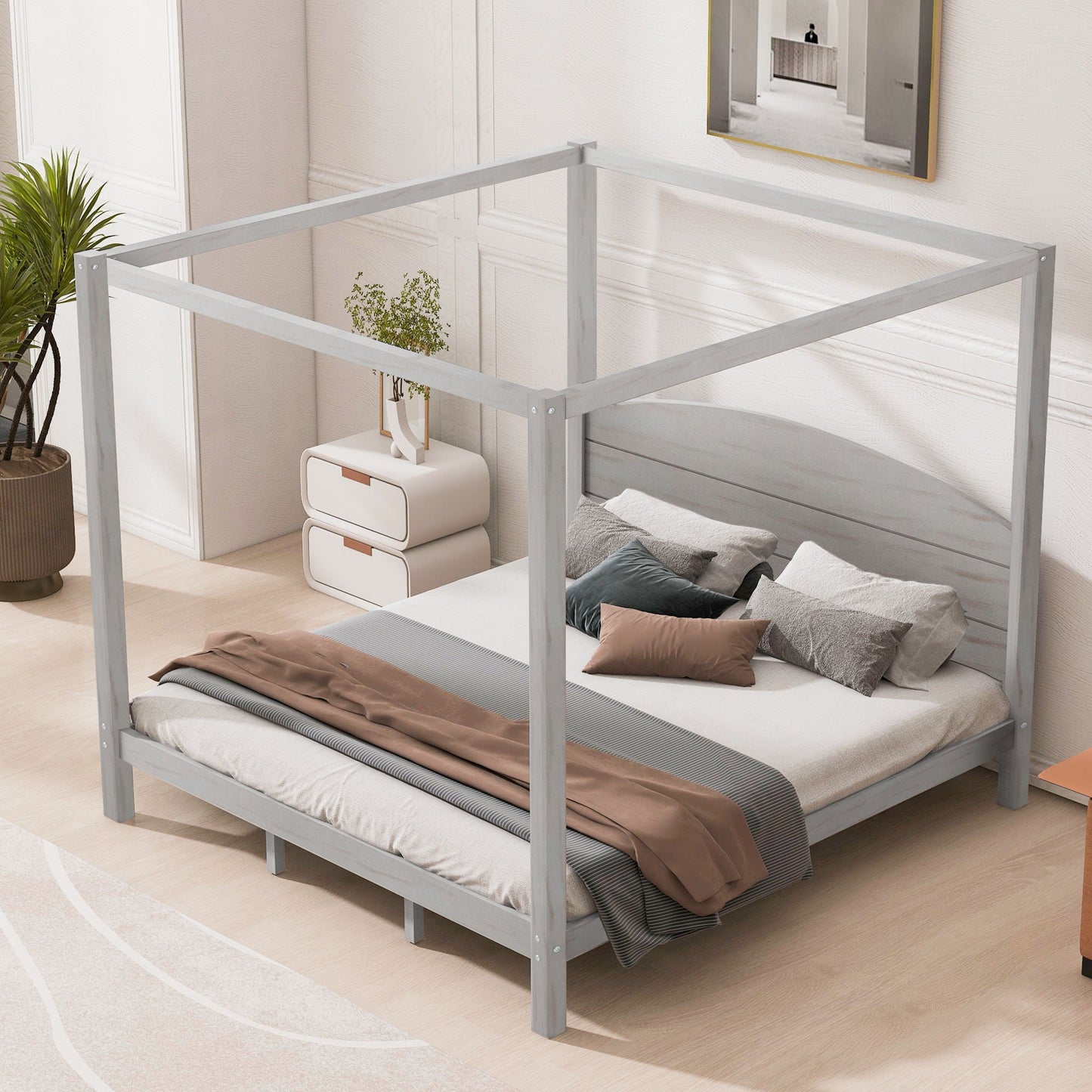 anopy Platform Bed With Headboard And Support Legs