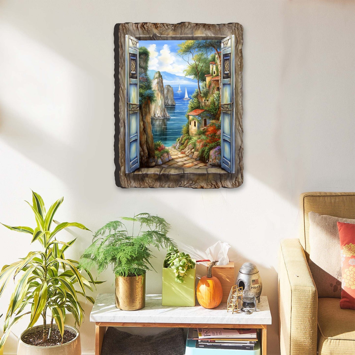 Seaside Town Window Wall Art by G. DeBrekht Coastal Decor - 8492105W