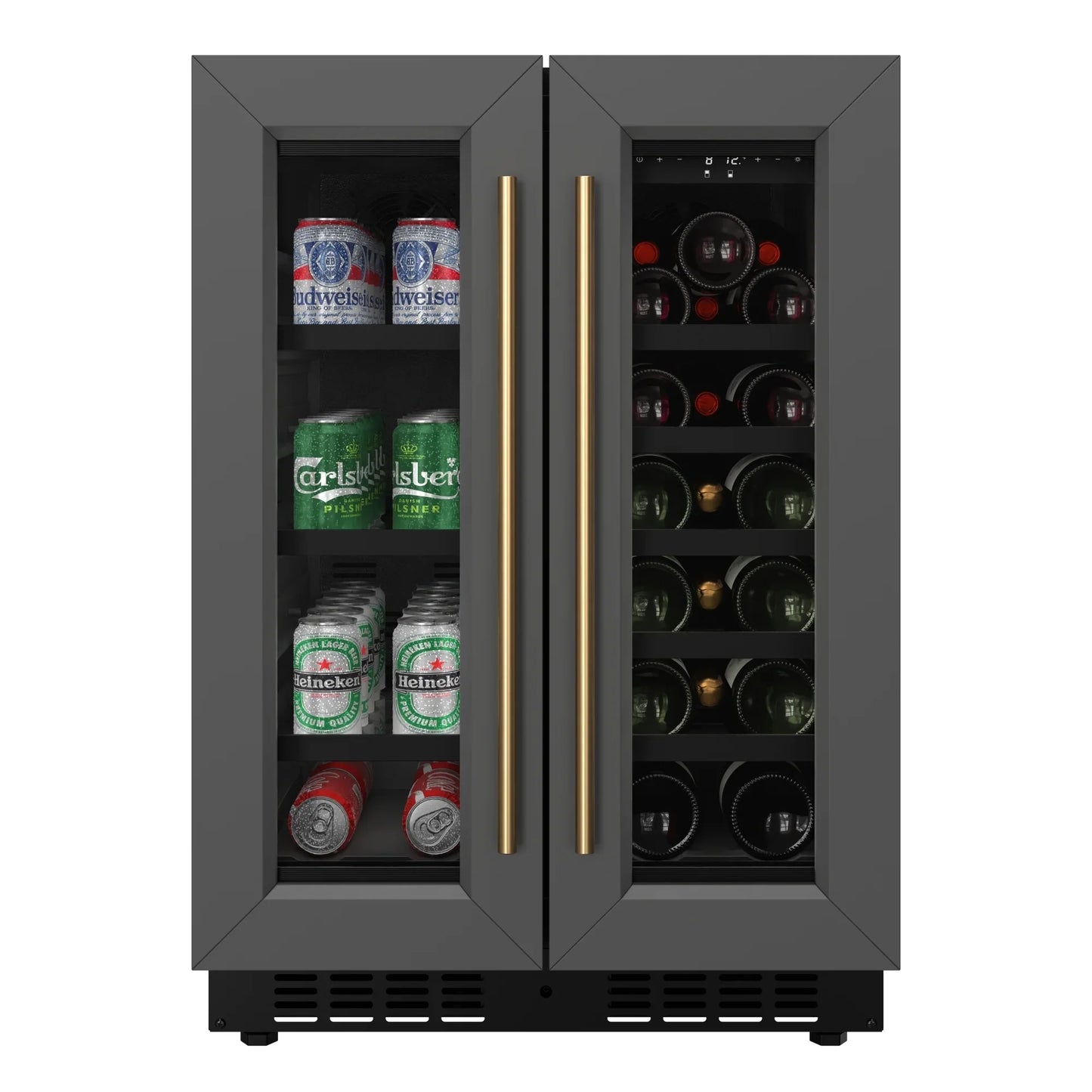 KoolMore Reserve 24 in. French Door Dual Zone Panel Ready Under-Counter Cooler and 20 Bottle Capacity in the Right Zone and 2.1 Cu. Ft. on the Left in Black