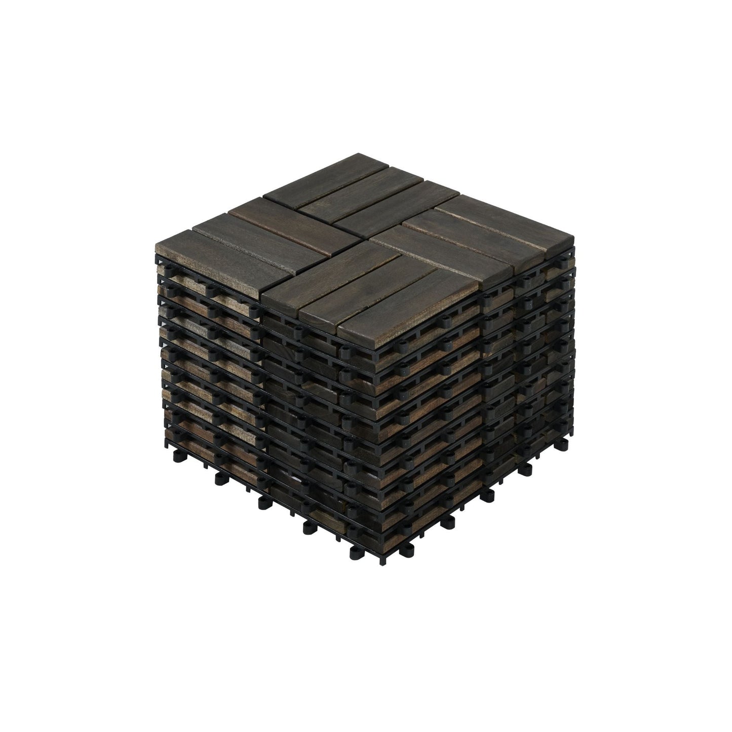 Acacia Wood Interlocking Deck Tiles Checker Pattern For Outdoor Flooring