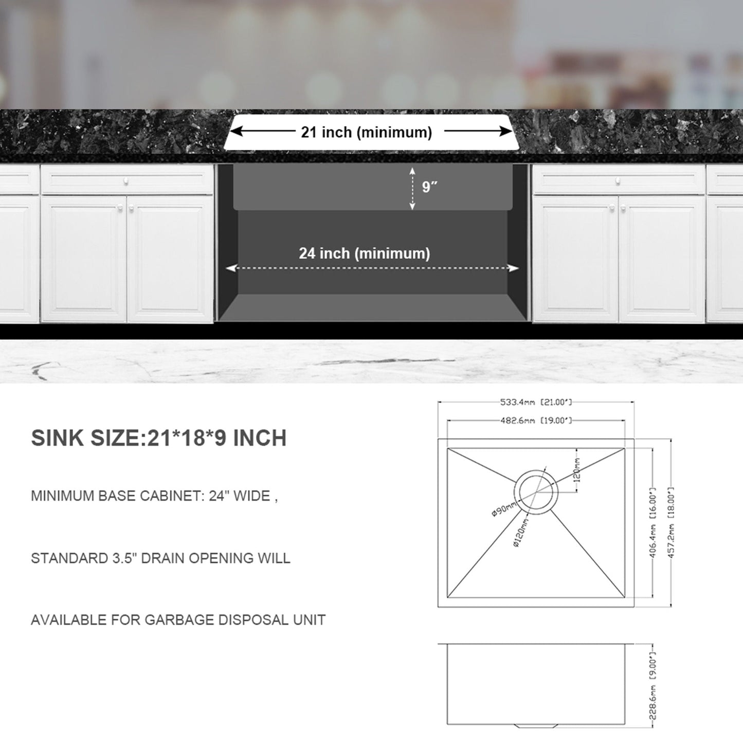 Undermount Stainless Steel Kitchen Sink, Deep Single Bowl Basin