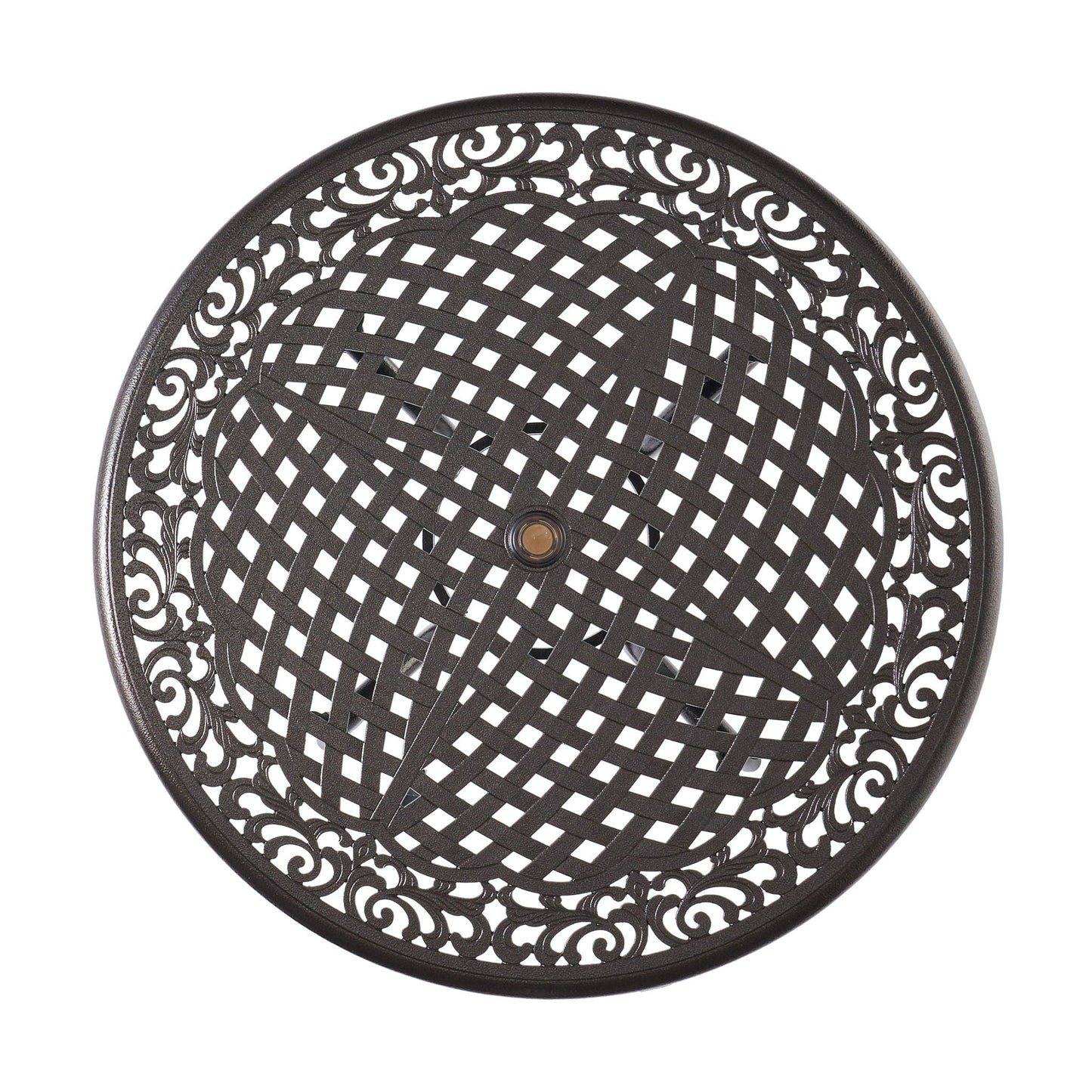 Tranquilius Outdoor Round Dining Table with Lattice Tabletop, Umbrella Hole and Curved Legs
