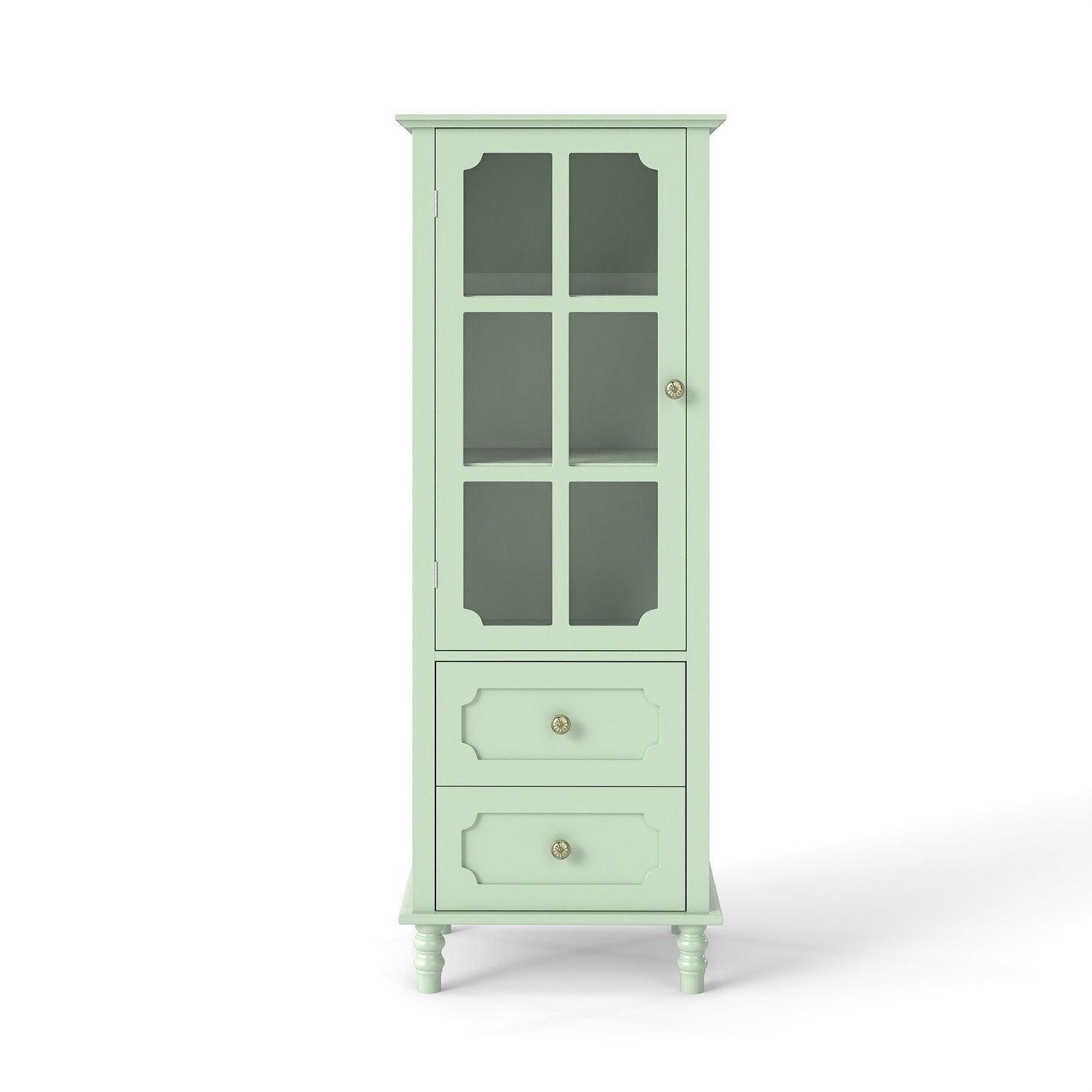 Minimalism Buffet Cabinet With Glass Doors And Double Drawer