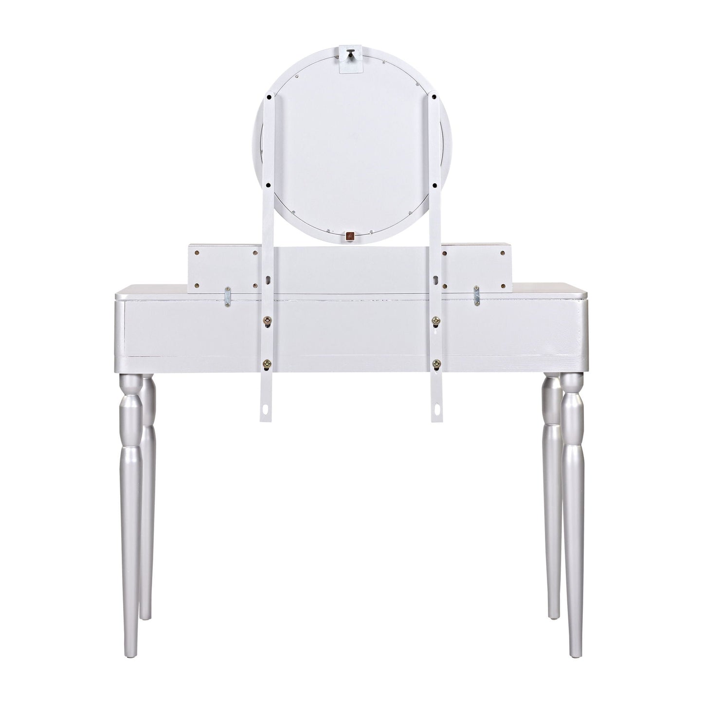Luxury Vanity Desk With Round Mirror Height Adjustable Dressing Table Set Engineered Wood - Silver