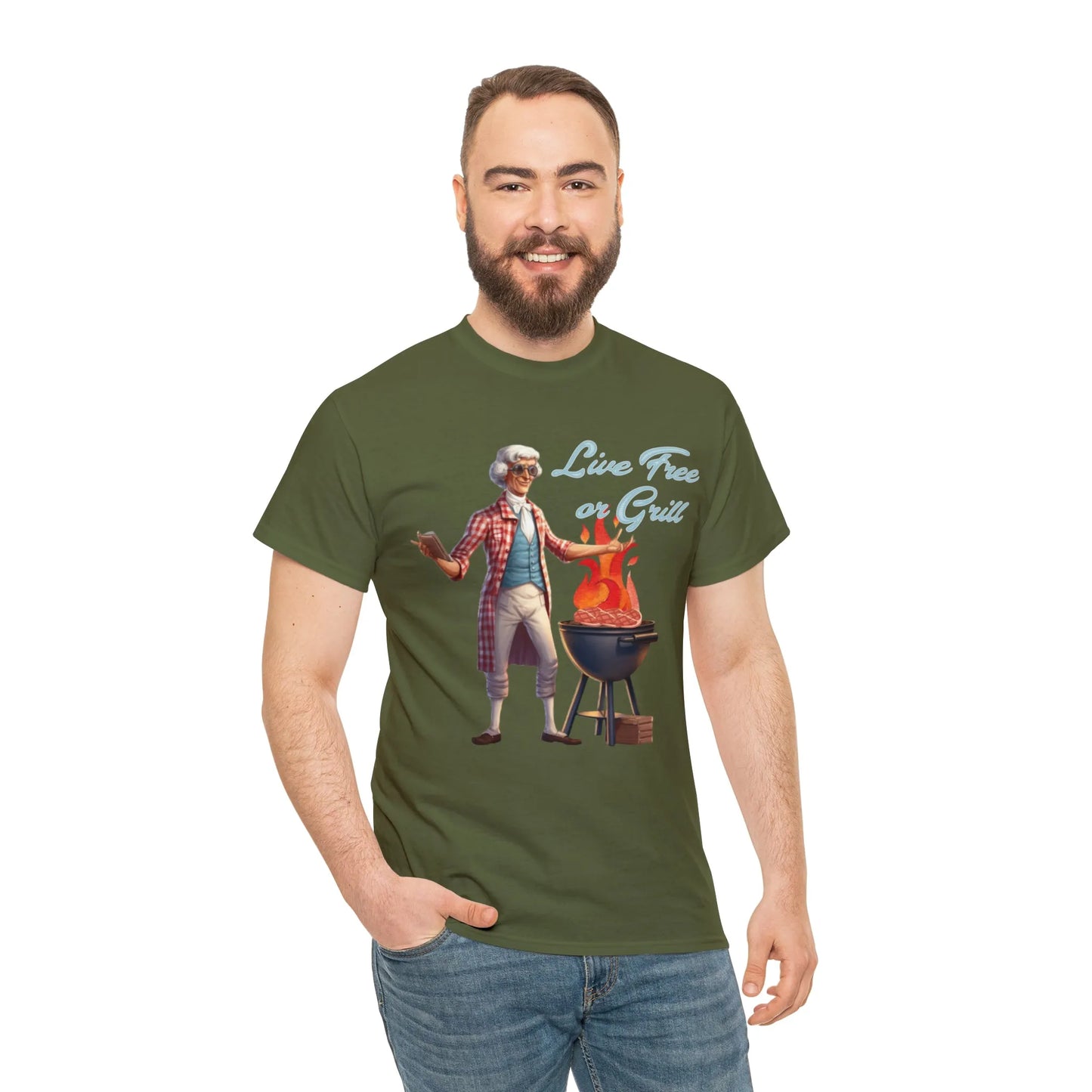 Thomas Jefferson Live Free or Grill Unisex Heavy Cotton Tee