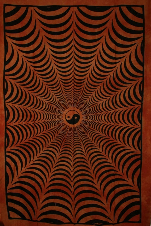Saffron Yin Yang Trippy Tapestry 3D Handloom Cotton