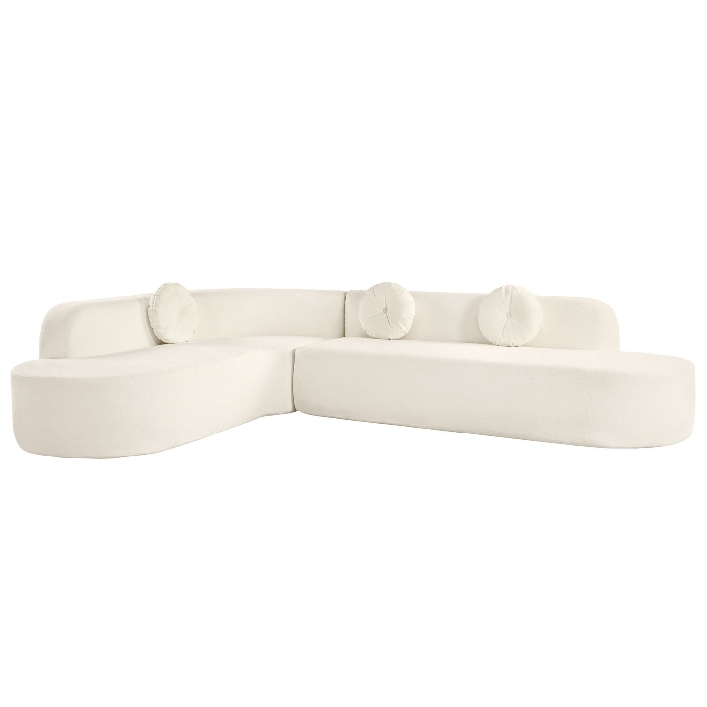 Extra Large Sectional Sofa Soft Fabric Upholstery, Elegant Curved Design With 3 Round Cushions, High-Resilience Foam