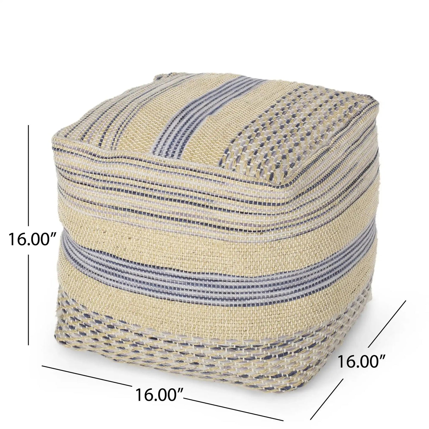 Western Handcrafted Fabric Pouf Durable Natural and Blue