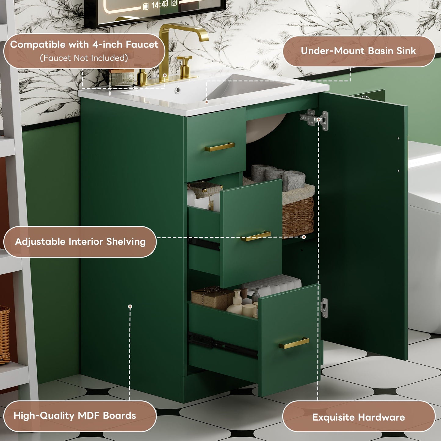 Bathroom Vanity With Under Mount Sink, 2 Drawers And Soft Closing Door