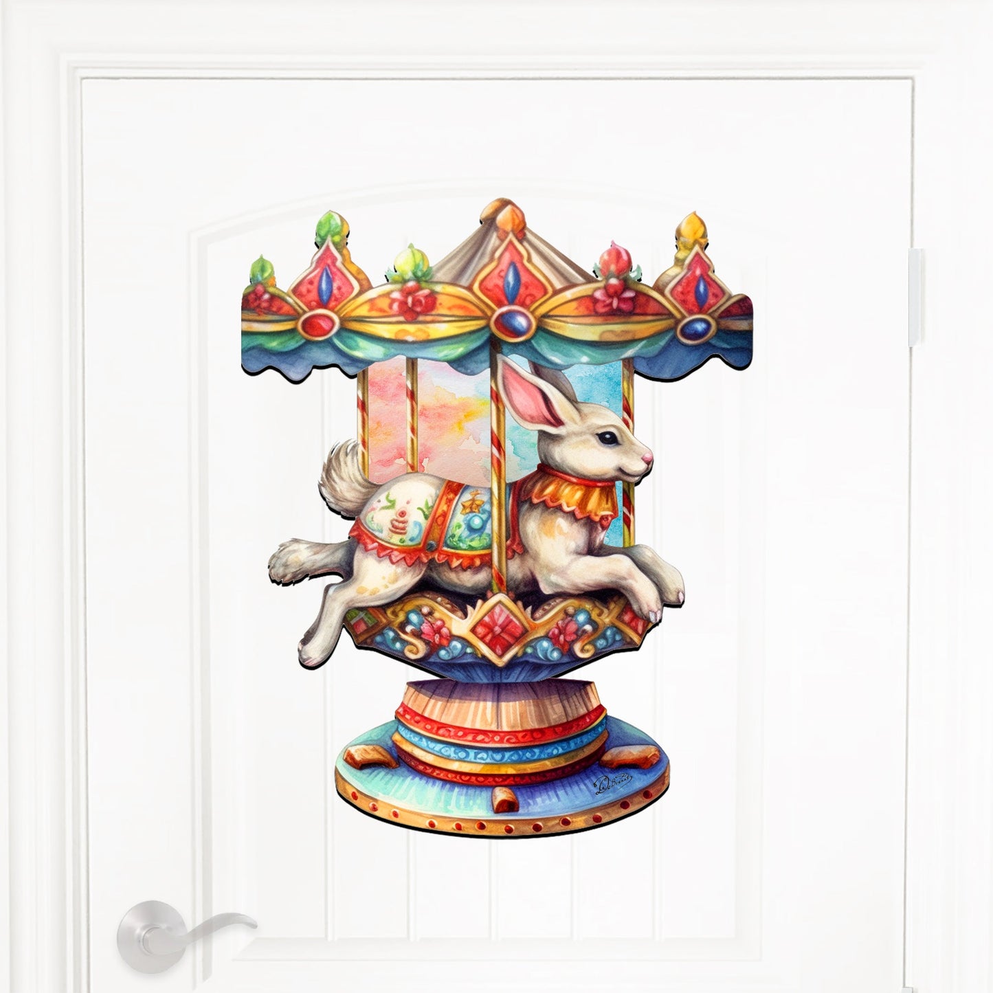Carousel Bunny Holiday Door Decor by G. Debrekht - Christmas Decor - 8611084H