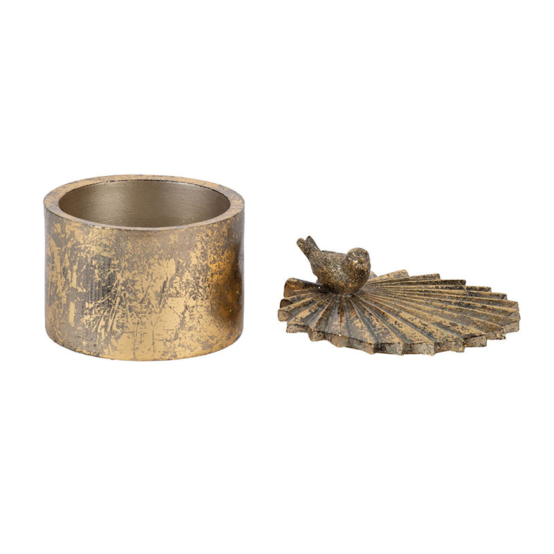 5.1x4.9x3.9' Circular Trinket Box With Bird